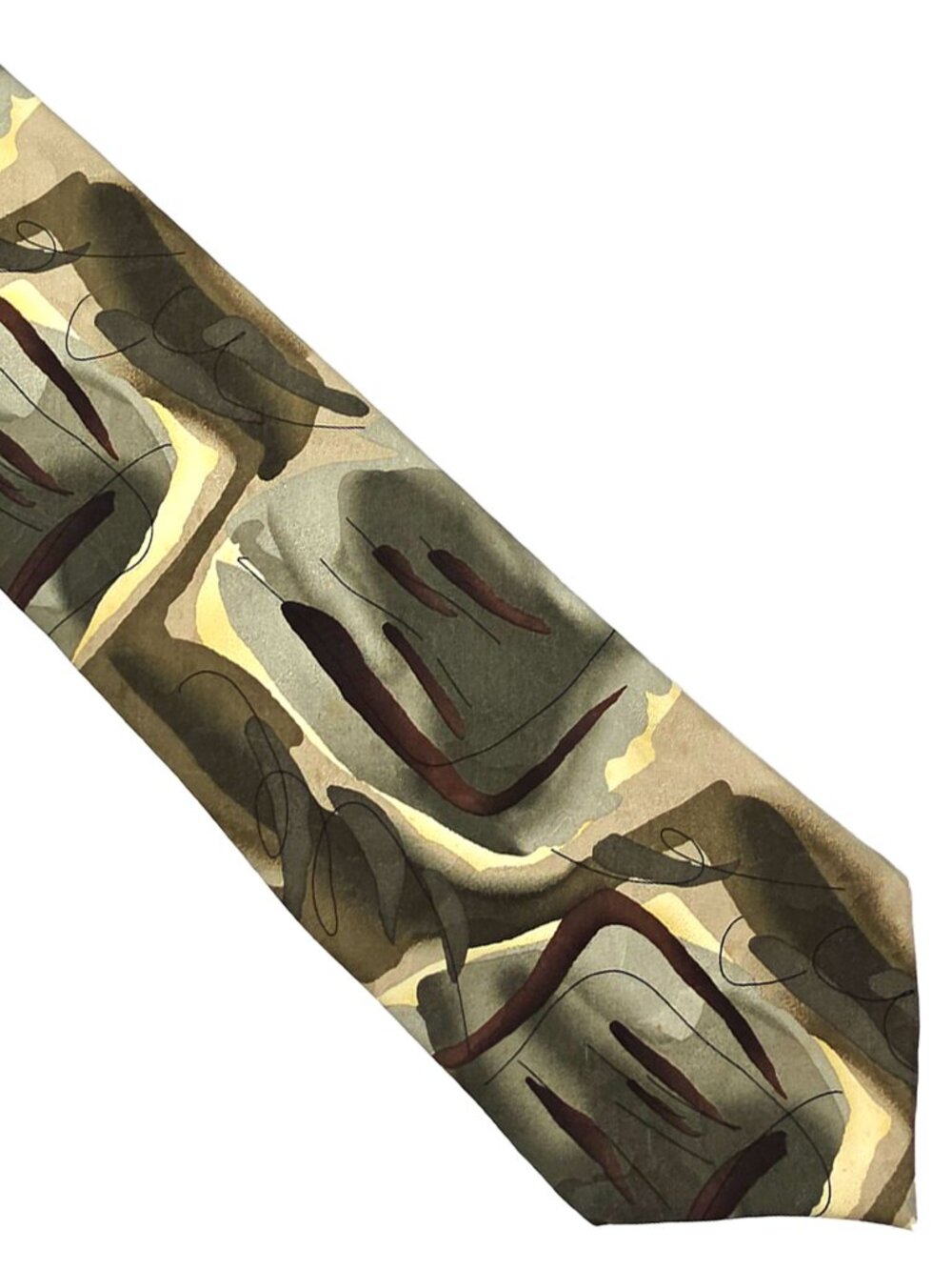 Jerry Garcia Brown Ivory Olive Green Abstract Collection 15 Silk Tie Necktie
